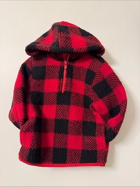 Old Navy Red and Black Buffalo Plaid Hooded Fleece Pullover